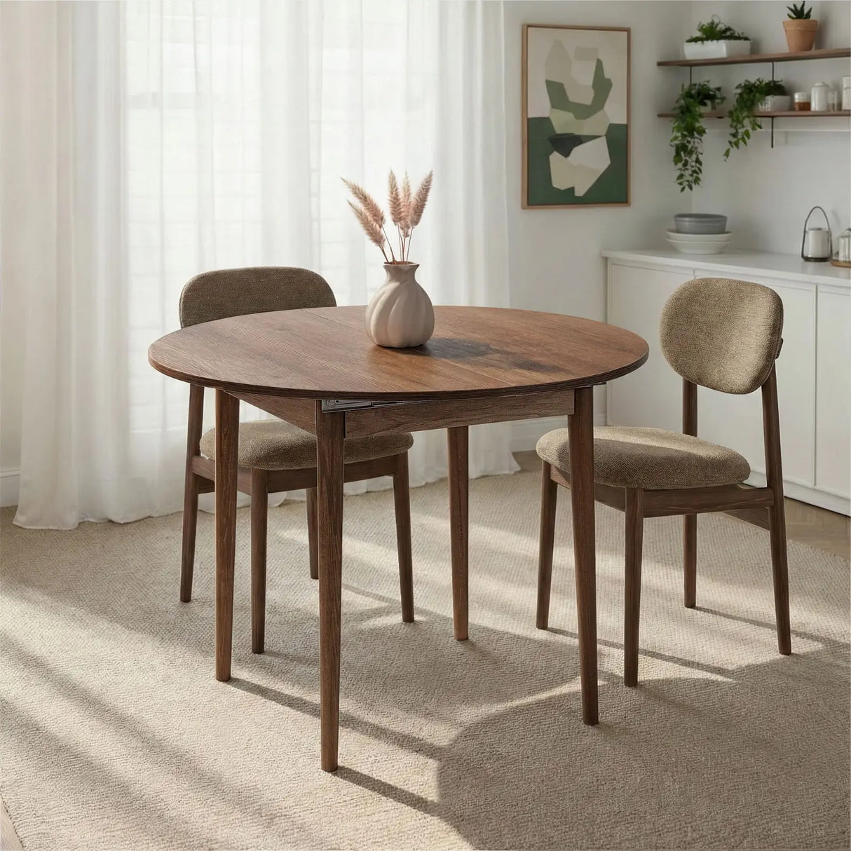 Runder Esstisch Viona aus melaminbeschichteten Holz in Barok Walnuss, 100×100×75 cm von Hanah Home – Bild 3