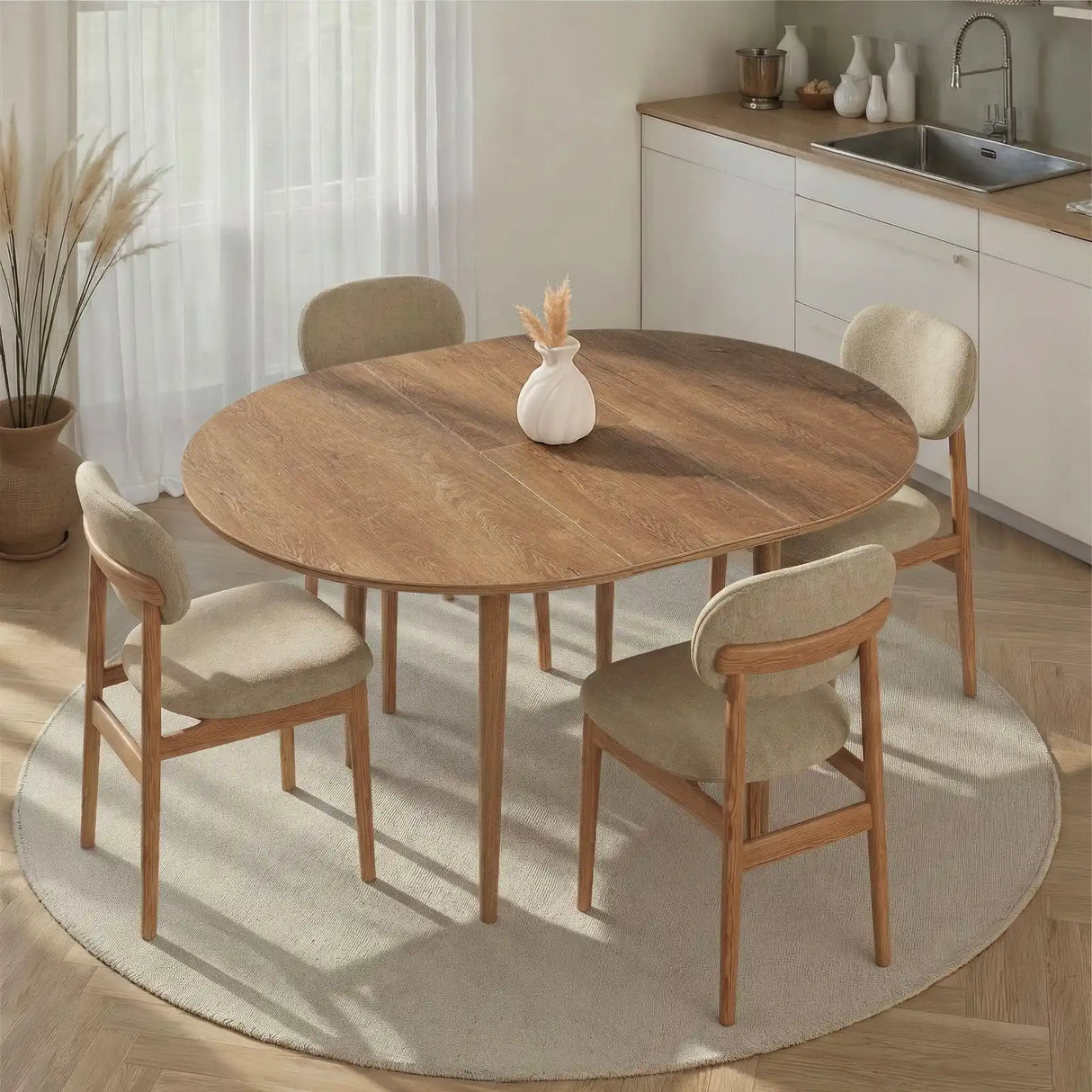 Runder Esstisch Viona aus melaminbeschichteten Holz in Kafkas Eiche, 100×100×75 cm von Hanah Home – Bild 1