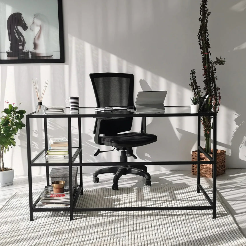 Schreibtisch Master aus Metall und gehärtetem Glas, 130×60×75 cm von Hanah Home – Bild 2