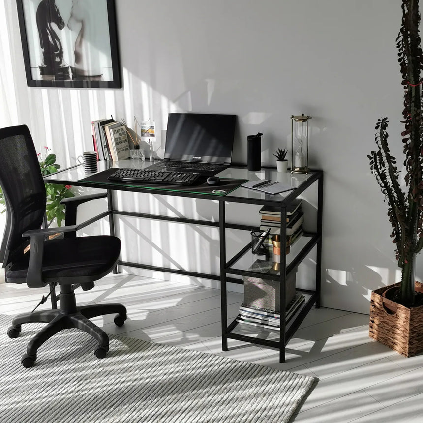 Schreibtisch Master aus Metall und gehärtetem Glas, 130×60×75 cm von Hanah Home – Bild 3
