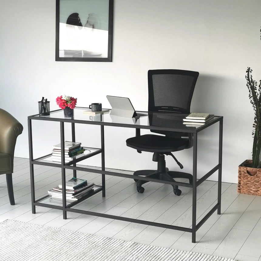 Schreibtisch Master aus Metall und gehärtetem Glas, 130×60×75 cm von Hanah Home – Bild 7