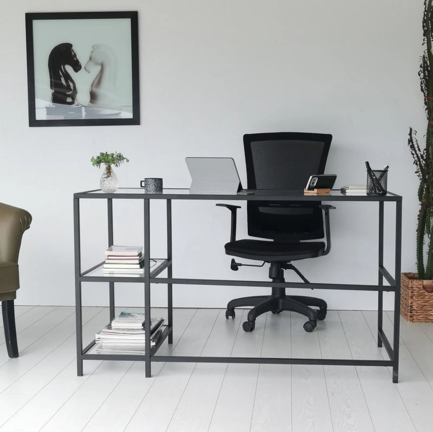 Schreibtisch Master aus Metall und gehärtetem Glas, 130×60×75 cm von Hanah Home – Bild 8
