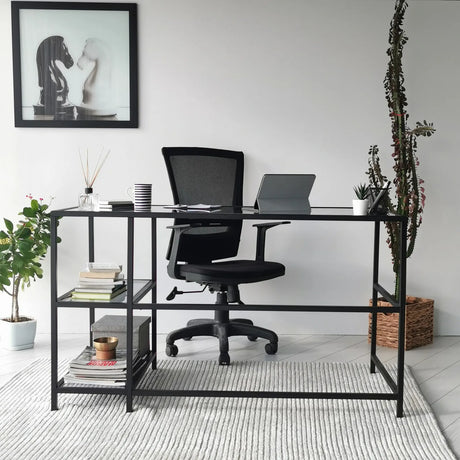 Schreibtisch Master aus gehärtetem Glas und Metall in Schwarz und Rauch, 130×60×75 cm von Hanah Home – Bild 2