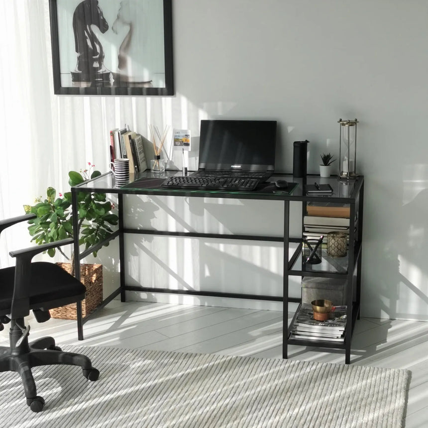 Schreibtisch Master aus gehärtetem Glas und Metall in Schwarz und Rauch, 130×60×75 cm von Hanah Home – Bild 4