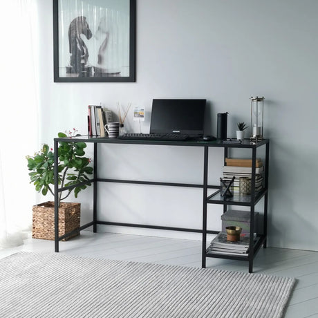 Schreibtisch Master aus gehärtetem Glas und Metall in Schwarz und Rauch, 130×60×75 cm von Hanah Home – Bild 6