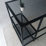 Schreibtisch Master aus gehärtetem Glas und Metall in Schwarz und Rauch, 130×60×75 cm von Hanah Home – Bild 8