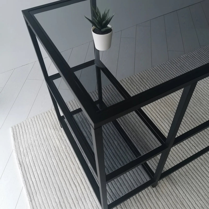 Schreibtisch Master aus gehärtetem Glas und Metall in Schwarz und Rauch, 130×60×75 cm von Hanah Home – Bild 8