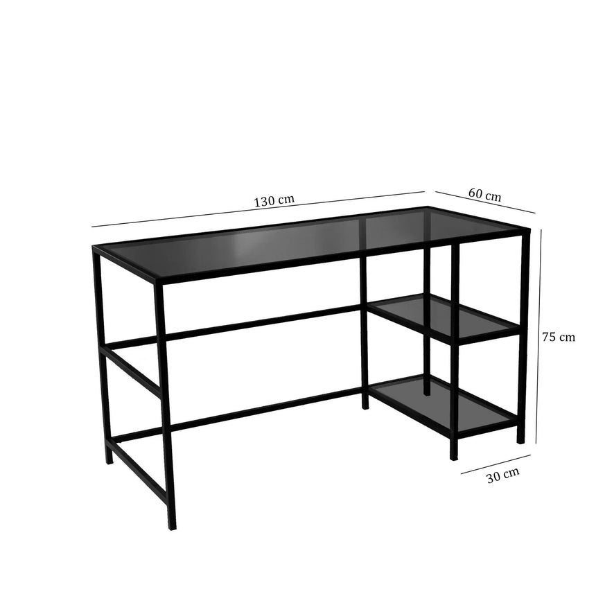 Schreibtisch Master aus gehärtetem Glas und Metall in Schwarz und Rauch, 130×60×75 cm von Hanah Home – Bild 9