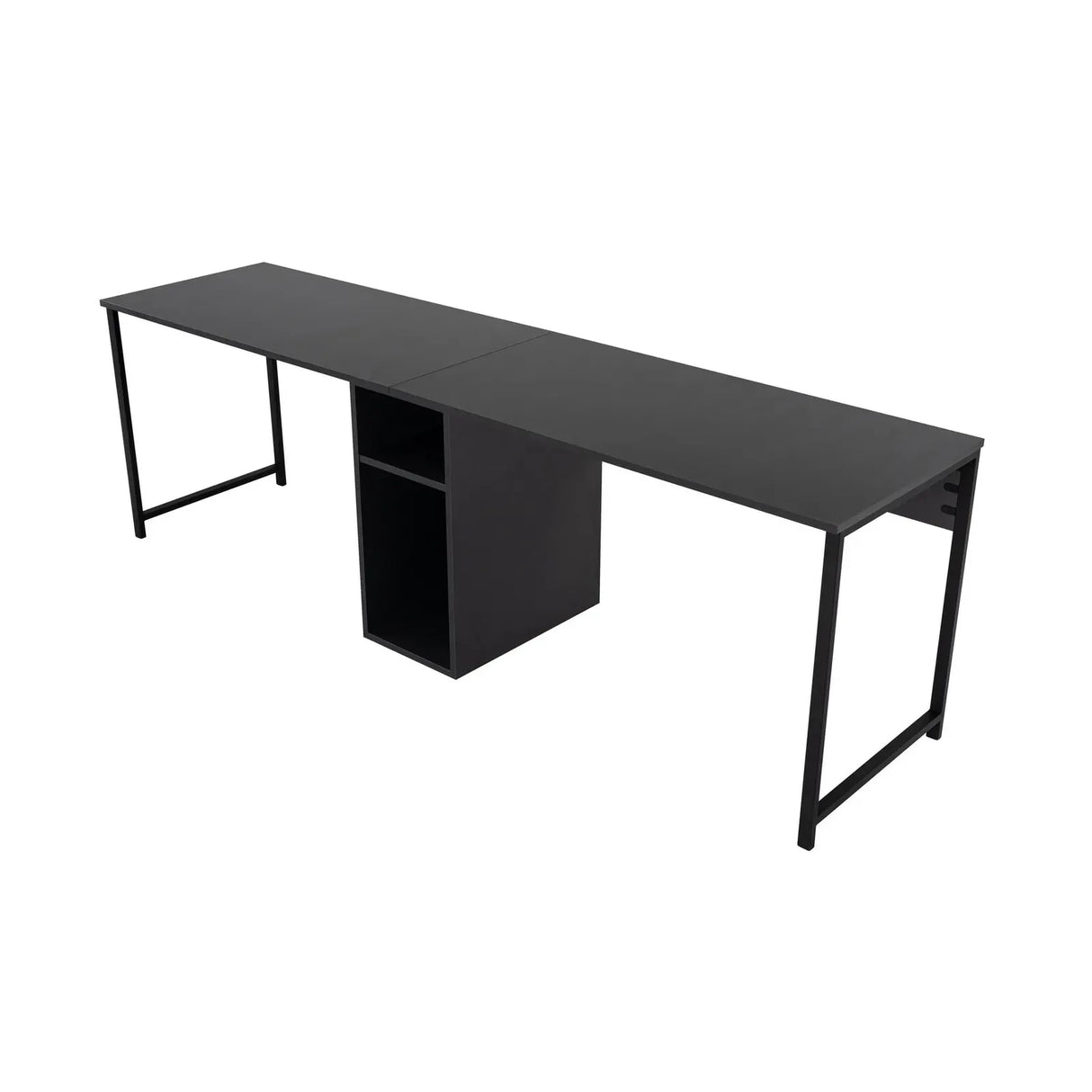 Schreibtisch Twin Study Desk aus Metall und melaminharzbeschichteten Holz in Atlantische Kiefer und Schwarz, 240×60×74 cm - ZEN ZONE Furniture