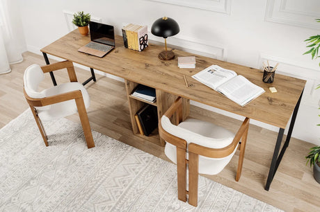 Schreibtisch Twin Study Desk aus Metall und melaminharzbeschichteten Holz in Atlantische Kiefer und Schwarz, 240×60×74 cm von Hanah Home – Bild 1