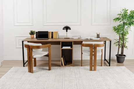 Schreibtisch Twin Study Desk aus Metall und melaminharzbeschichteten Holz in Atlantische Kiefer und Schwarz, 240×60×74 cm von Hanah Home – Bild 3