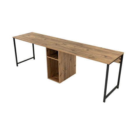 Schreibtisch Twin Study Desk aus Metall und melaminharzbeschichteten Holz in Atlantische Kiefer und Schwarz, 240×60×74 cm - ZEN ZONE Furniture
