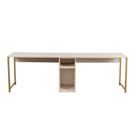 Schreibtisch Twin Study Desk aus Metall und melaminharzbeschichteten Holz in Atlantische Kiefer und Schwarz, 240×60×74 cm - ZEN ZONE Furniture