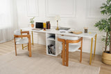 Schreibtisch Twin Study Desk aus Metall und melaminharzbeschichteten Holz in Weiß und Gold, 240×60×74 cm von Hanah Home – Bild 2