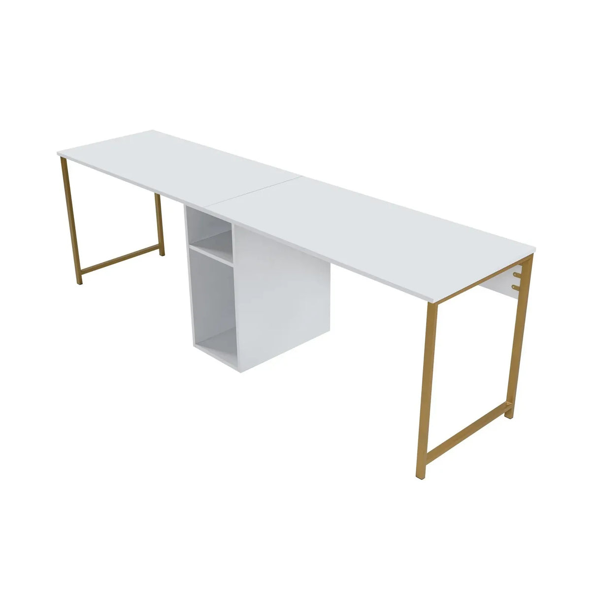 Schreibtisch Twin Study Desk aus Metall und melaminharzbeschichteten Holz in Atlantische Kiefer und Schwarz, 240×60×74 cm - ZEN ZONE Furniture