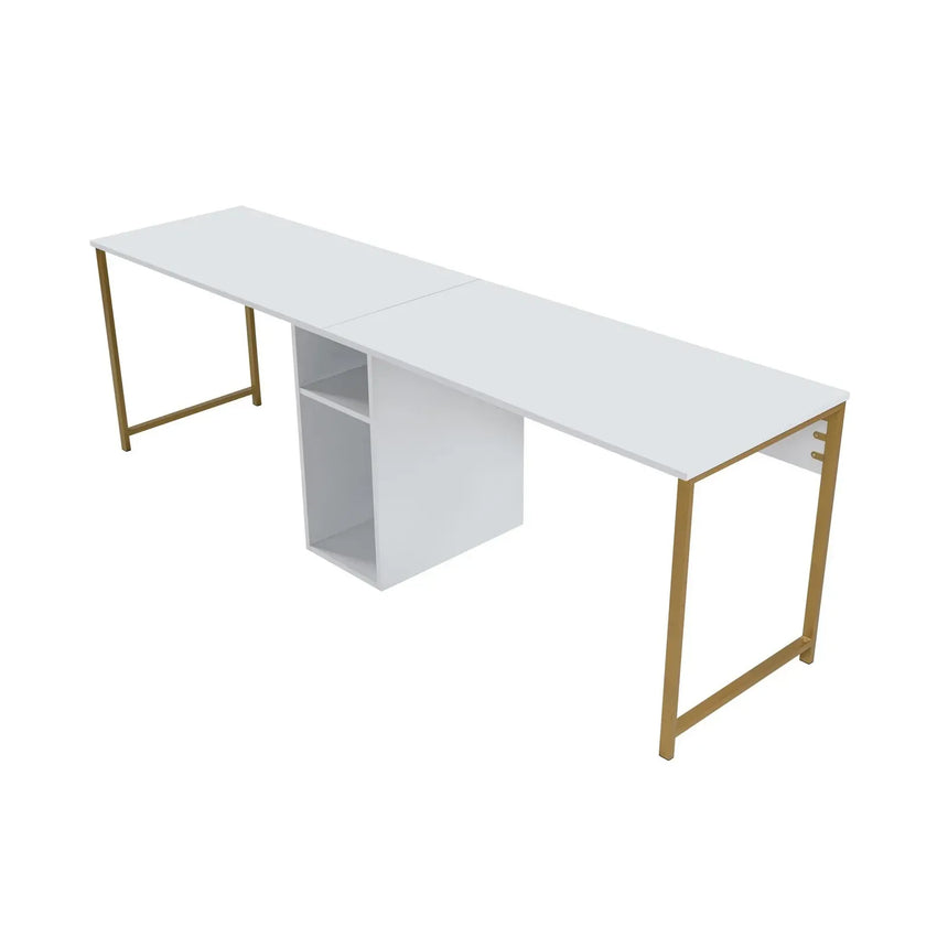 Schreibtisch Twin Study Desk aus Metall und melaminharzbeschichteten Holz in Atlantische Kiefer und Schwarz, 240×60×74 cm - ZEN ZONE Furniture