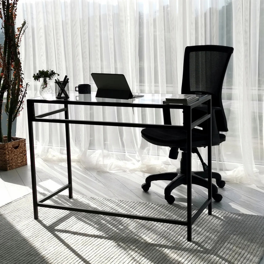 Schreibtische Network aus gehärtetem Glas und Metall, 100×45×75 cm von Hanah Home – Bild 1