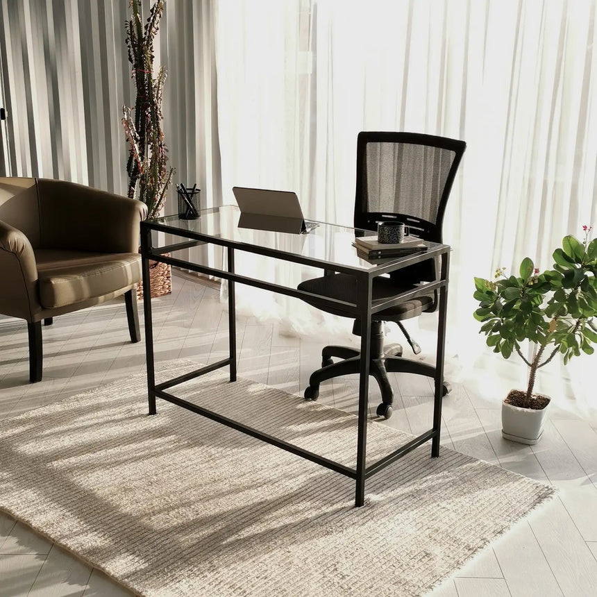 Schreibtische Network aus gehärtetem Glas und Metall, 100×45×75 cm von Hanah Home – Bild 2