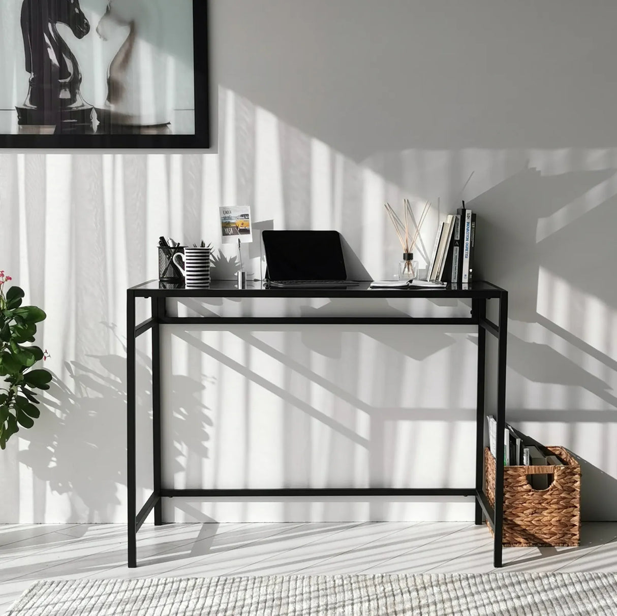 Schreibtische Network aus gehärtetem Glas und Metall in Schwarz und Rauch, 100×45×75 cm von Hanah Home – Bild 7