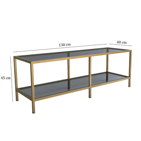 TV-Schrank Basic aus Metall und gehärtetem Glas in Dunkelgrau und Gold, 130×40×45 cm von Hanah Home – Bild 7