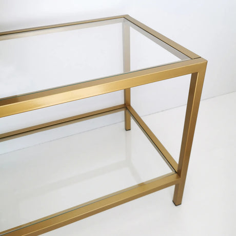 TV-Schrank Basic aus Metall und gehärtetem Glas in Transparent und Gold, 130×40×45 cm von Hanah Home – Bild 8
