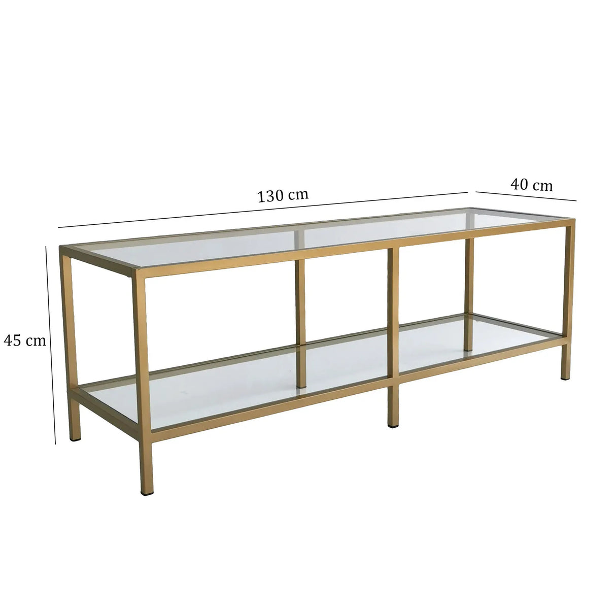 TV-Schrank Basic aus Metall und gehärtetem Glas in Transparent und Gold, 130×40×45 cm von Hanah Home – Bild 9