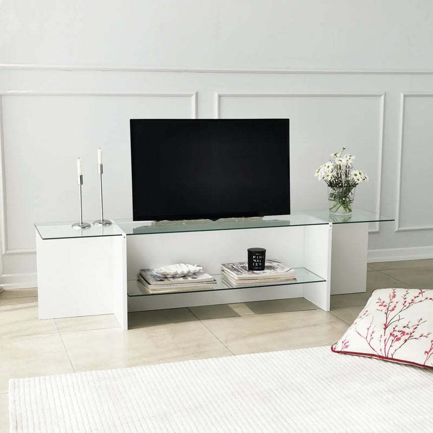 TV-Schrank Escape aus melaminbeschichteten Holz und gehärtetem Glas, 158×35×40 cm von Hanah Home – Bild 1