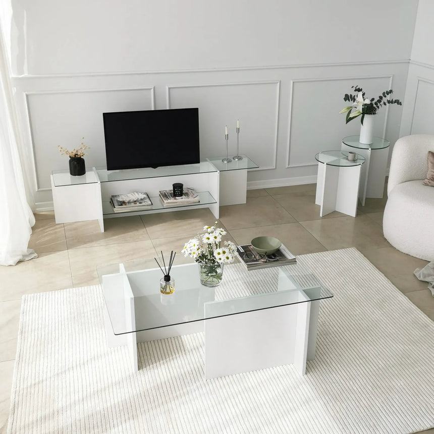 TV-Schrank Escape aus melaminbeschichteten Holz und gehärtetem Glas, 158×35×40 cm von Hanah Home – Bild 4