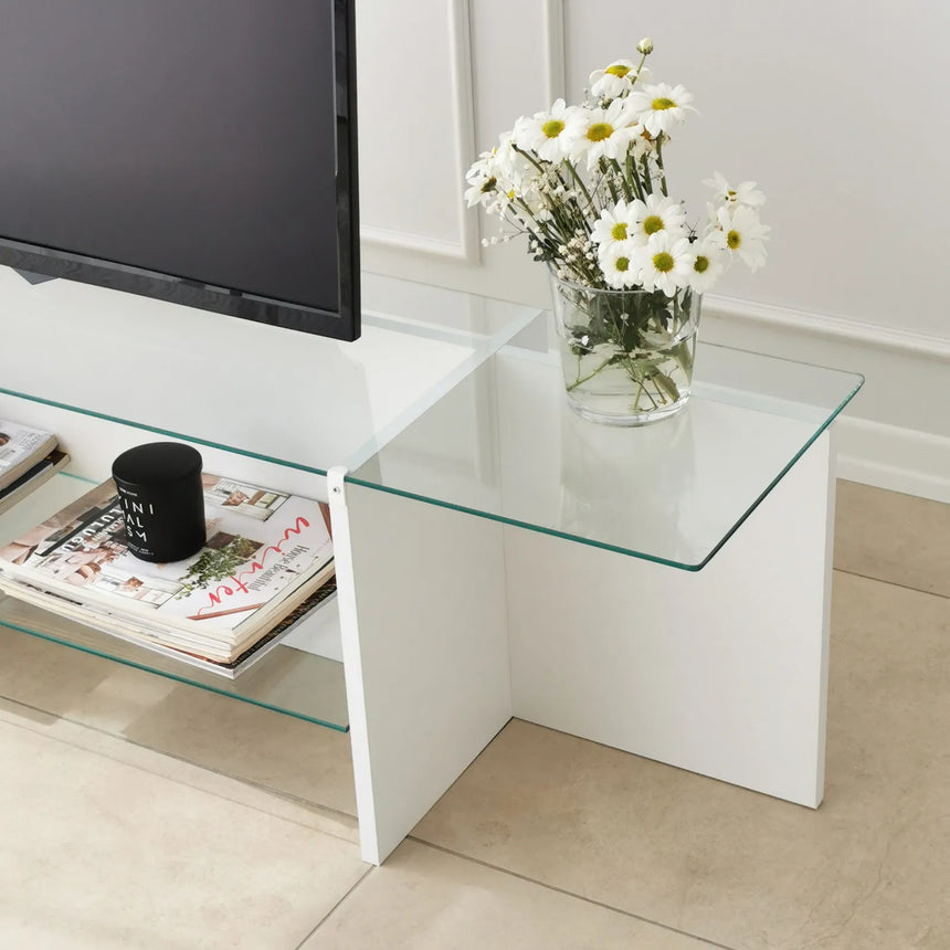 TV-Schrank Escape aus melaminbeschichteten Holz und gehärtetem Glas, 158×35×40 cm von Hanah Home – Bild 6