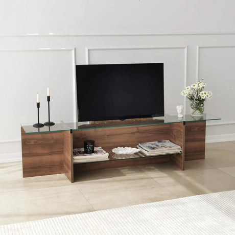TV-Schrank Escape aus melaminbeschichteten Holz und gehärtetem Glas in Walnuss, 158×35×40 cm von Hanah Home – Bild 1