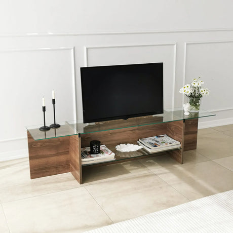 TV-Schrank Escape aus melaminbeschichteten Holz und gehärtetem Glas in Walnuss, 158×35×40 cm von Hanah Home – Bild 2