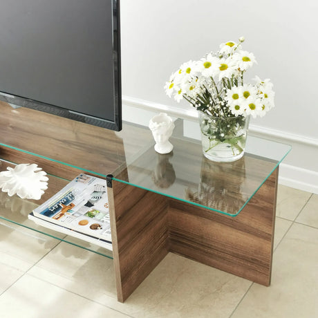 TV-Schrank Escape aus melaminbeschichteten Holz und gehärtetem Glas in Walnuss, 158×35×40 cm von Hanah Home – Bild 5
