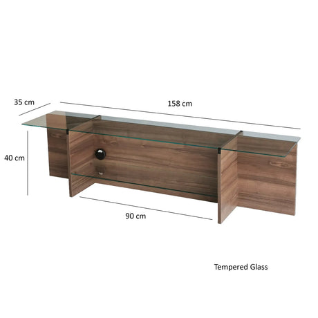 TV-Schrank Escape aus melaminbeschichteten Holz und gehärtetem Glas in Walnuss, 158×35×40 cm von Hanah Home – Bild 7