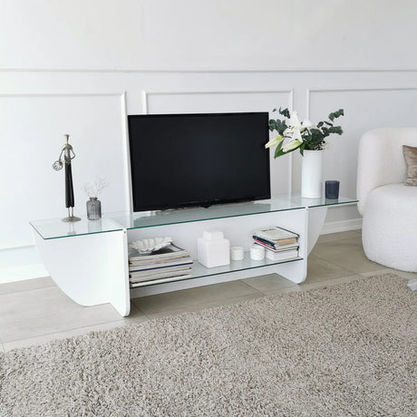 TV-Schrank Lily aus melaminharzbeschichteten Holz und gehärtetem Glas, 158×35×40 cm von Hanah Home – Bild 3