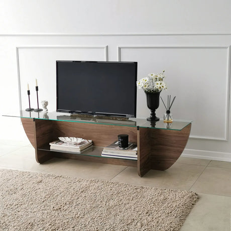 TV-Schrank Lily aus melaminharzbeschichteten Holz und gehärtetem Glas in Walnuss, 158×35×40 cm von Hanah Home – Bild 1