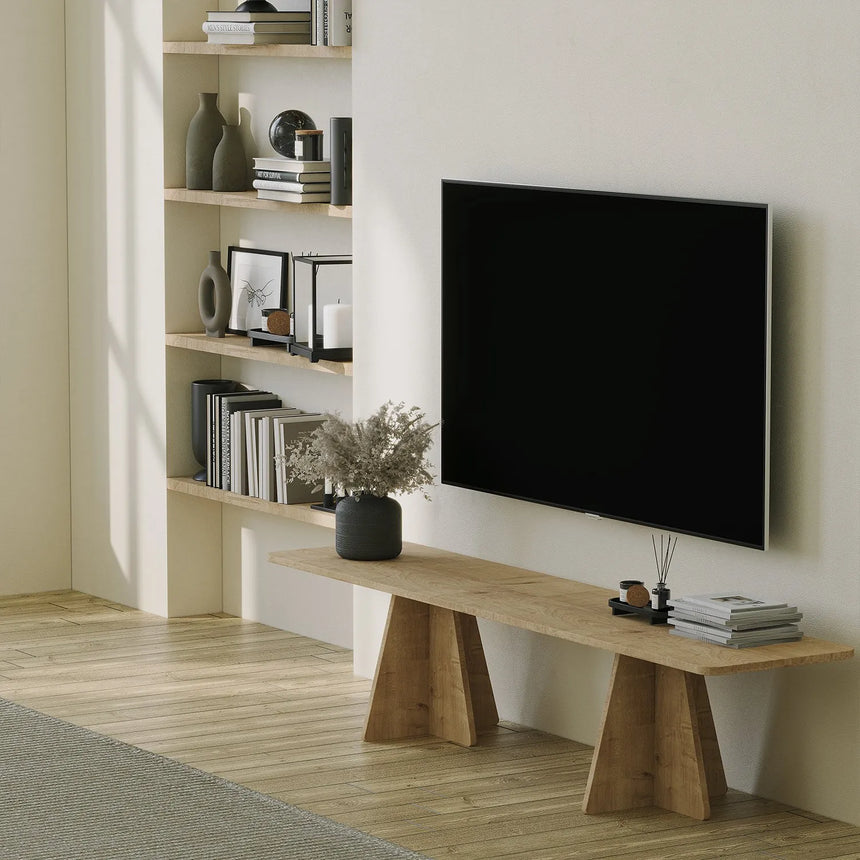 TV-Schrank Mushroom aus melaminharzbeschichteten Holz in Saphir-Eiche, 180×42×40 cm von Hanah Home – Bild 1