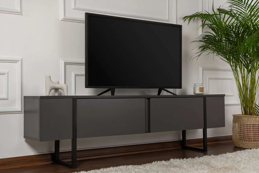 TV-Schrank Serenity aus melaminbeschichteten Holz in Anthrazit und Schwarz, 180×29,5×50 cm von Hanah Home – Bild 1
