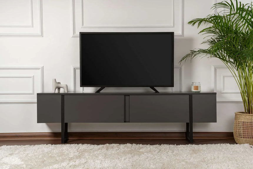 TV-Schrank Serenity aus melaminbeschichteten Holz in Anthrazit und Schwarz, 180×29,5×50 cm von Hanah Home – Bild 2