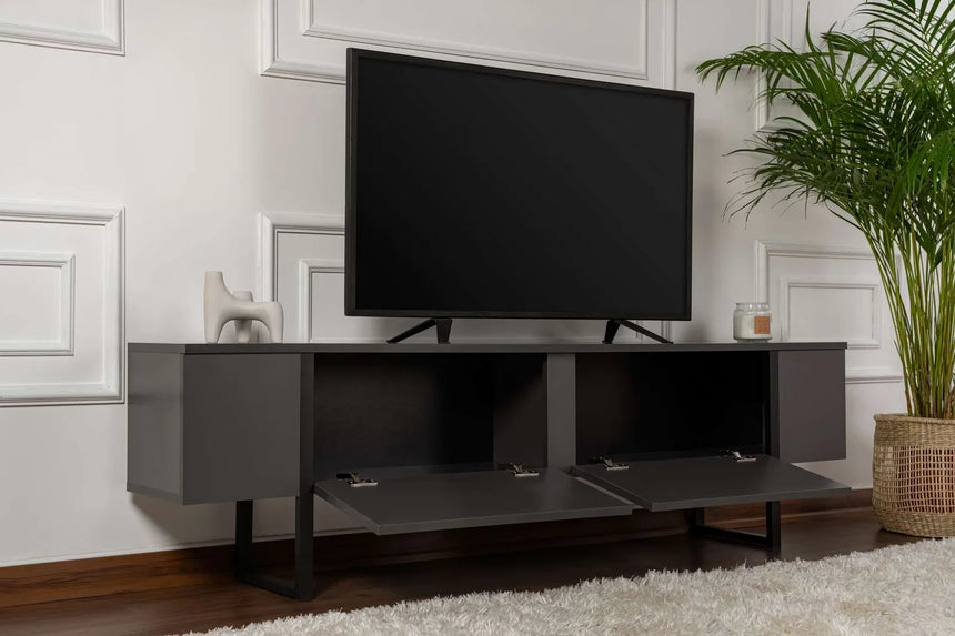 TV-Schrank Serenity aus melaminbeschichteten Holz in Anthrazit und Schwarz, 180×29,5×50 cm von Hanah Home – Bild 3