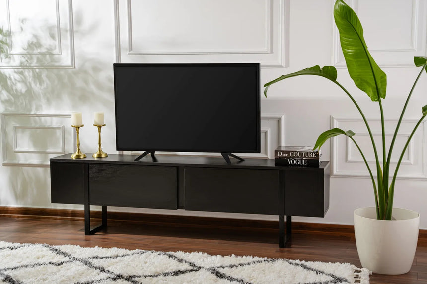 TV-Schrank Serenity aus melaminbeschichteten Holz in Holzschwarz und Schwarz, 180×29,5×50 cm von Hanah Home – Bild 1
