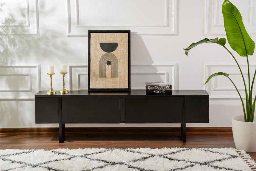 TV-Schrank Serenity aus melaminbeschichteten Holz in Holzschwarz und Schwarz, 180×29,5×50 cm von Hanah Home – Bild 3