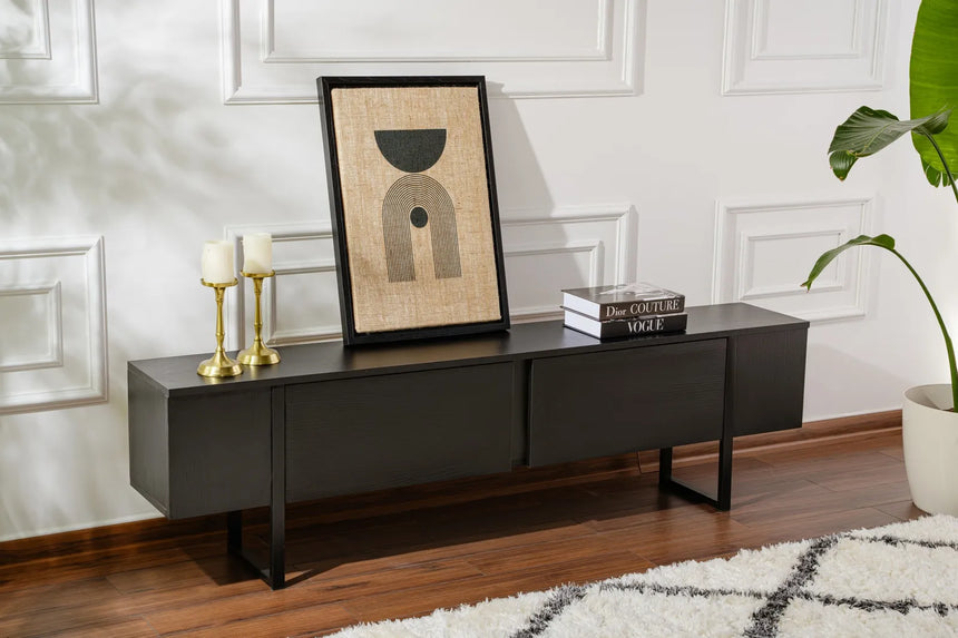 TV-Schrank Serenity aus melaminbeschichteten Holz in Holzschwarz und Schwarz, 180×29,5×50 cm von Hanah Home – Bild 4