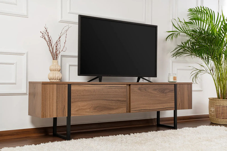 TV-Schrank Serenity aus melaminbeschichteten Holz in Walnuss und Schwarz, 180×29,5×50 cm von Hanah Home – Bild 1