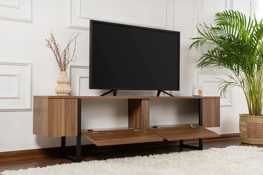 TV-Schrank Serenity aus melaminbeschichteten Holz in Walnuss und Schwarz, 180×29,5×50 cm von Hanah Home – Bild 3