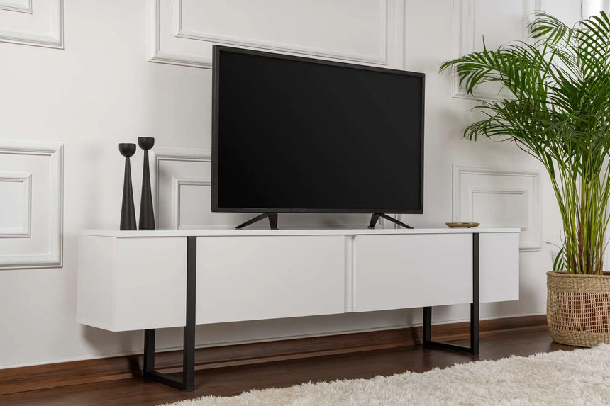TV-Schrank Serenity aus melaminbeschichteten Holz in Weiß und Schwarz, 180×29,5×50 cm von Hanah Home – Bild 1