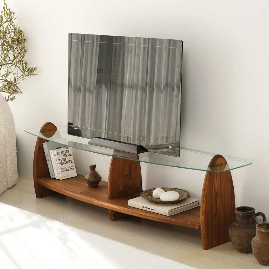 TV-Schrank Surf aus Kiefernholz und gehärtetem Glas, 160×35×45 cm von Hanah Home – Bild 3