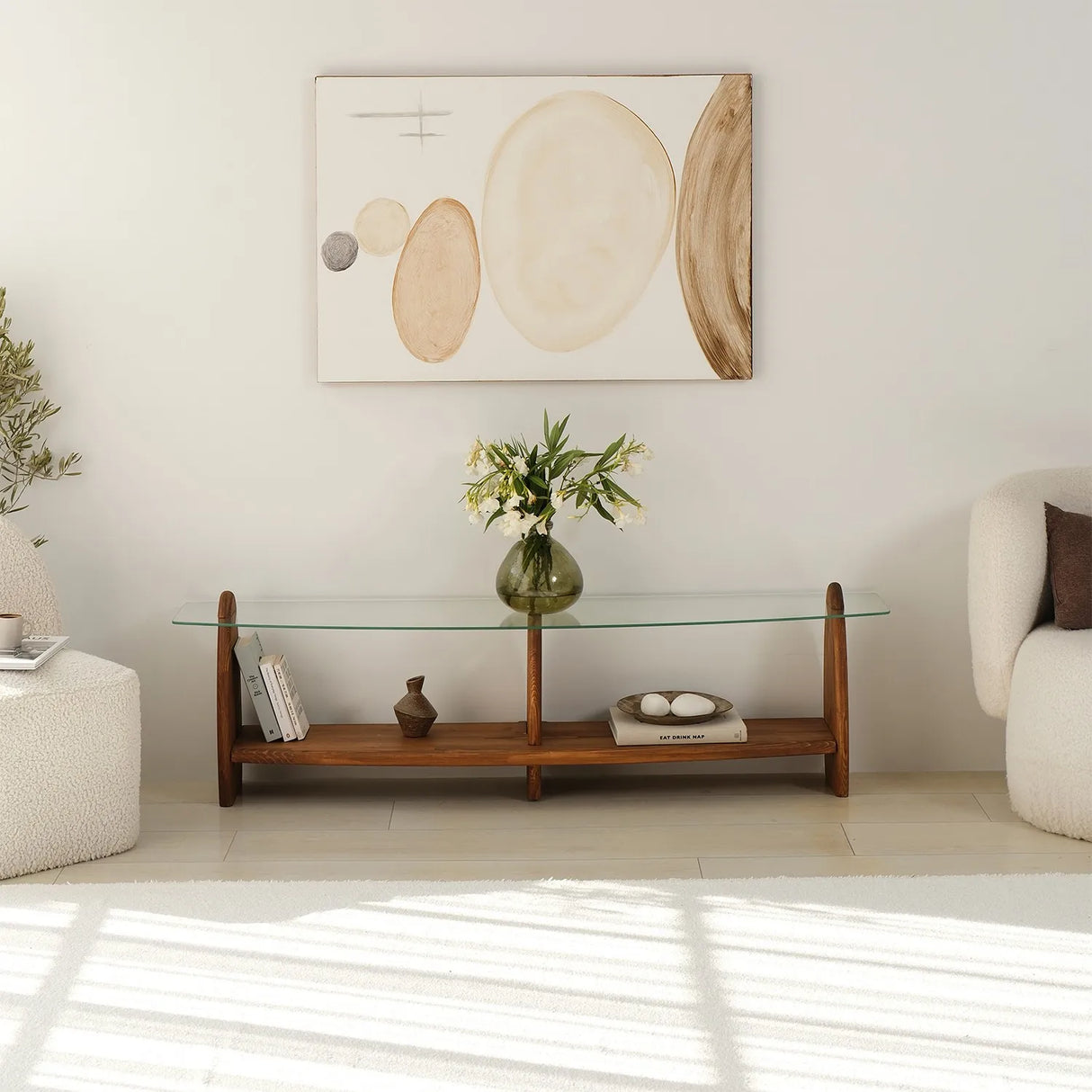 TV-Schrank Surf aus Kiefernholz und gehärtetem Glas, 160×35×45 cm von Hanah Home – Bild 4