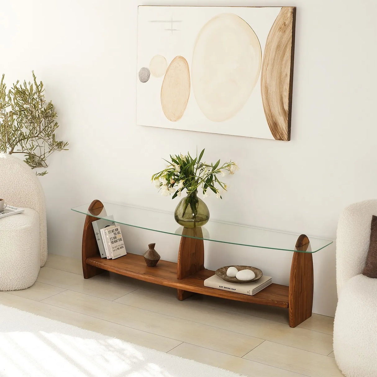 TV-Schrank Surf aus Kiefernholz und gehärtetem Glas, 160×35×45 cm von Hanah Home – Bild 5