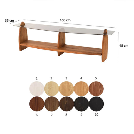 TV-Schrank Surf aus Kiefernholz und gehärtetem Glas in Kastanie und Rauch, 160×35×45 cm von Hanah Home – Bild 8