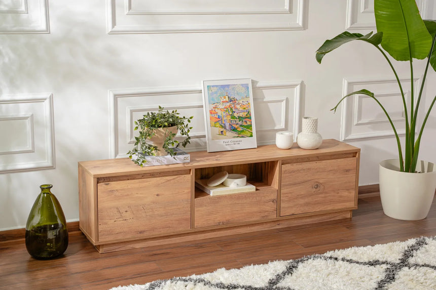 TV-Schrank Vanguard aus melaminbeschichteter Spanplatte in Atlantische Kiefer, 160×29,5×42 cm von Hanah Home – Bild 4